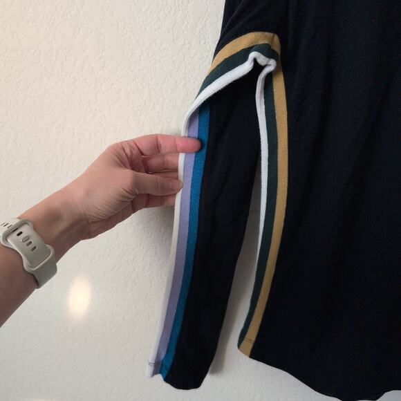 Ted Baker Polo Shirt Size 3 Medium Long Sleeve Side Seam Striped Navy Blue - Picture 9 of 10